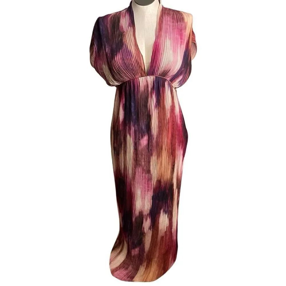 Banana Republic Womens Ana Maxi Dress S Micro Pleated Ombré Jewel Tone Goddess